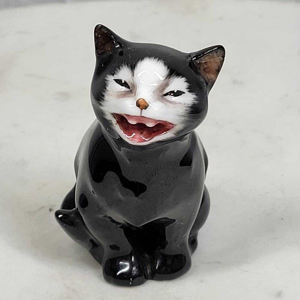 Royal Doulton Lucky Cat Miniature 2.5" Black Bone China Anthropomorphic England - Picture 3 of 16